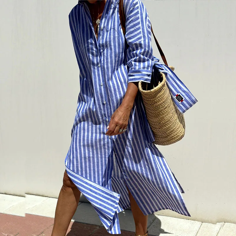 Brenda™ Striped Shirt Dress – Classic Elegance Meets Everyday Comfort (50% OFF!)