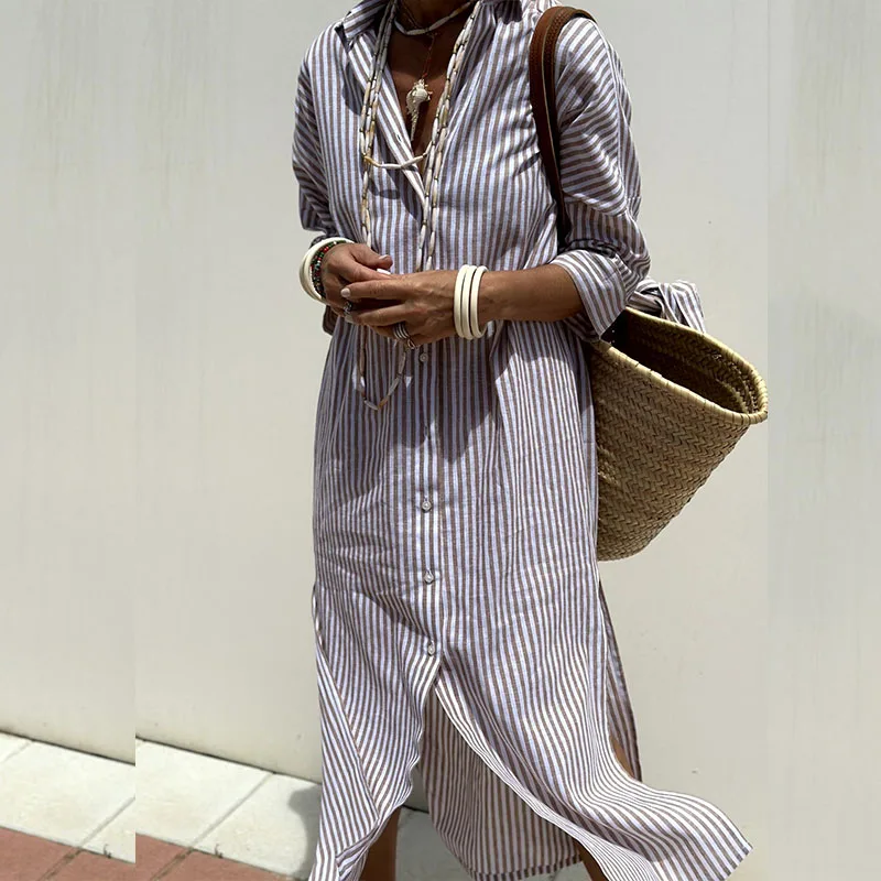 Brenda™ Striped Shirt Dress – Classic Elegance Meets Everyday Comfort (50% OFF!)